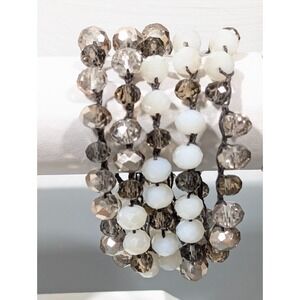 Beachy Boho Smokey Glass Bead Wrap toggle Bracelet Long Neckalce 38 in